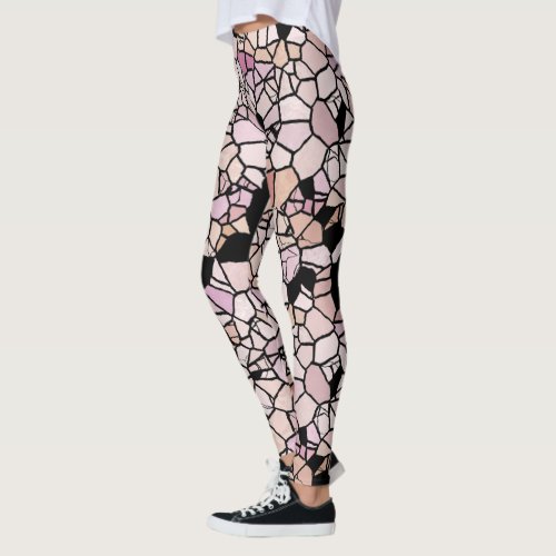 Retro Pastel Blush Pink Violet Mosaic Art Pattern Leggings