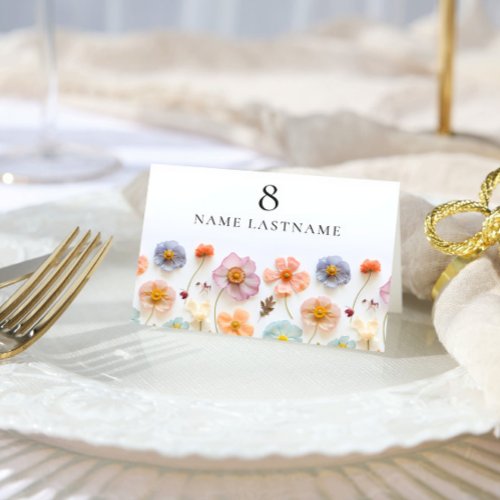 Retro Pastel Boho Wildflower Wedding Place Card
