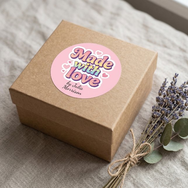 Retro Pastel Bubble Letter Made With Love Classic Round Sticker (Creator Uploaded)