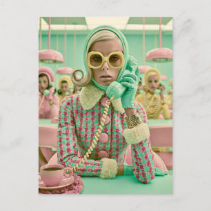 Retro Pastel Call Center Fashion Postcard