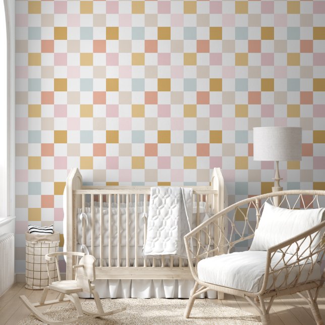 Retro Pastel Checkered Pattern Wallpaper (Kids)
