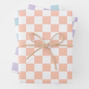 Retro Pastel Checkered Pattern Wrapping Paper Sheets