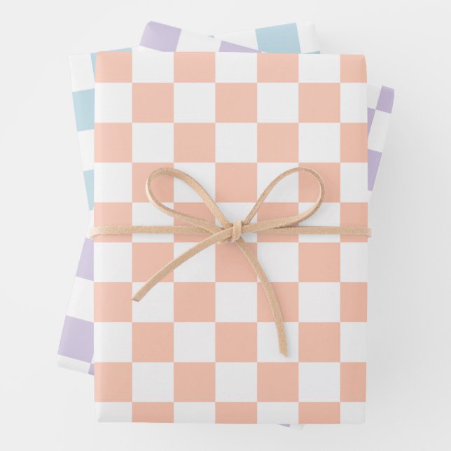 Retro Pastel Checkered Pattern Wrapping Paper Sheets (In situ)