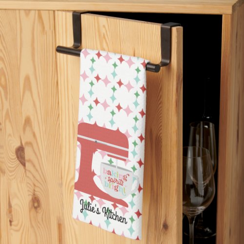 Retro Pastel Christmas  Baking Spirits Bright Kitchen Towel