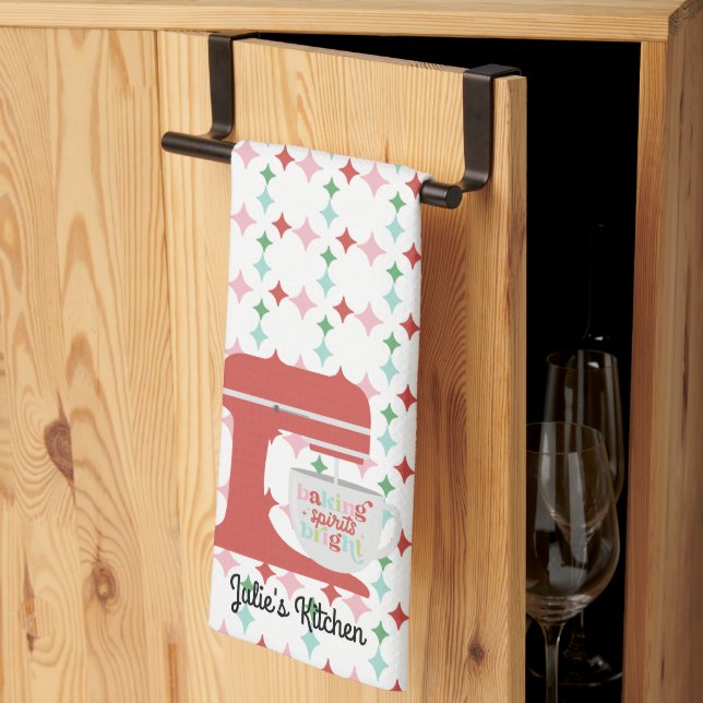 Retro Pastel Christmas | Baking Spirits Bright Kitchen Towel (Thirds Fold)