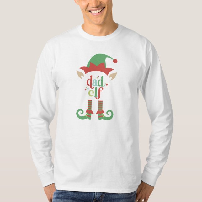 Retro Pastel Christmas | Dad Elf | Family T-Shirt (Front)