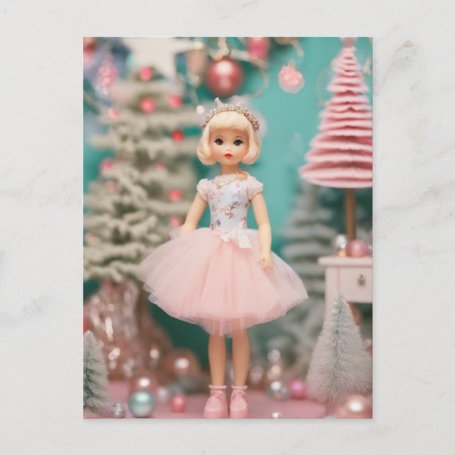 Retro Pastel Christmas Doll Postcard (Front)