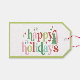 Retro Pastel Christmas Happy Holidays Gift Tags