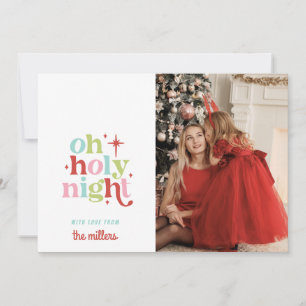 Retro Pastel Christmas Oh Holy NIght Holiday Card
