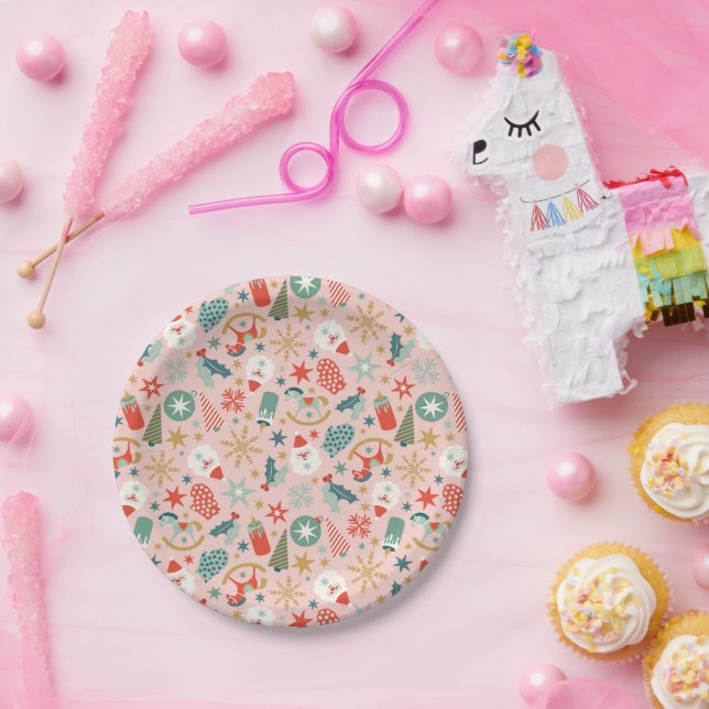 Retro Pastel Christmas  Paper Plates (Party)