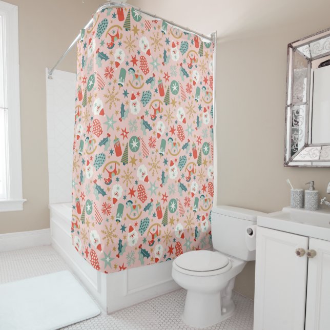 Retro Pastel Christmas  Shower Curtain (In Situ)