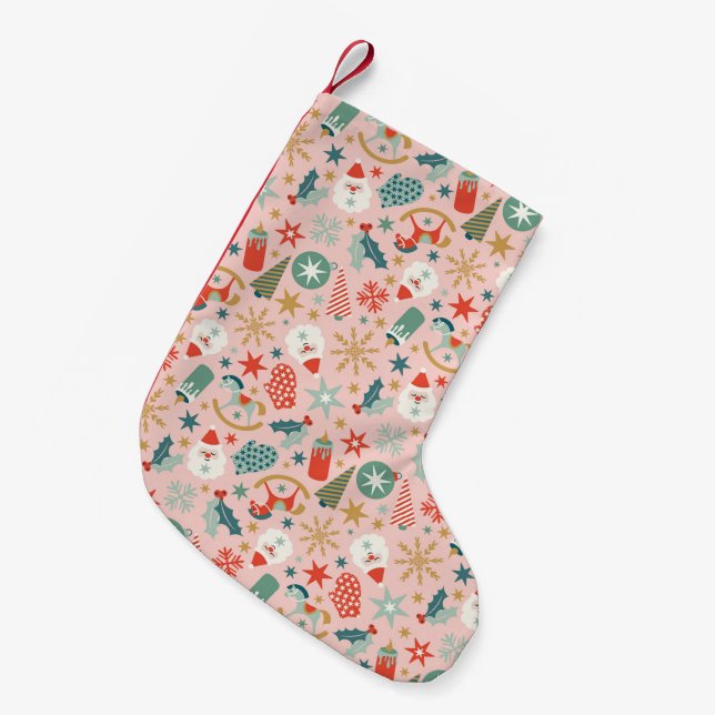 Retro Pastel Christmas  Small Christmas Stocking (Front (Hanging))