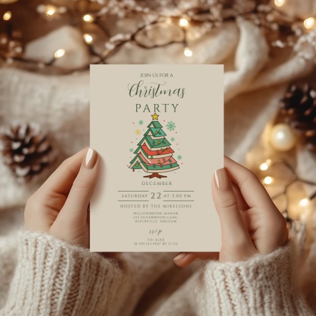 Retro Pastel Christmas Tree Invitation (Creator Uploaded)