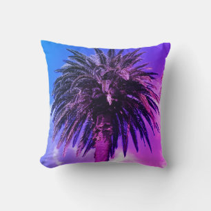 Retro Pastel Color Palm Tree Throw Pillow