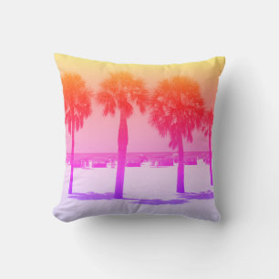 Retro Pastel Color Palm Tree Throw Pillow