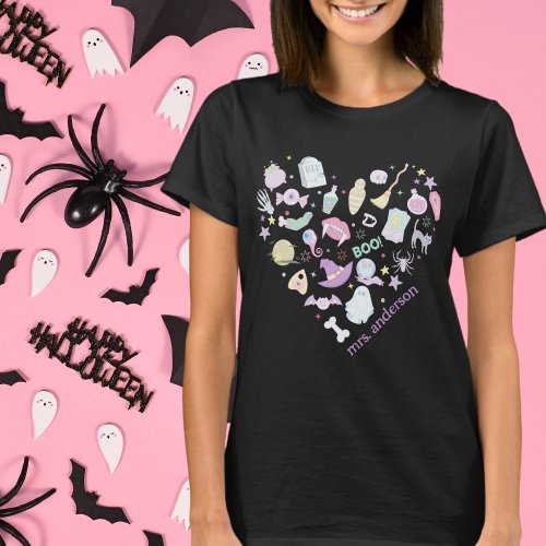 Retro Pastel Colors I Love Halloween Teacher T_Shirt