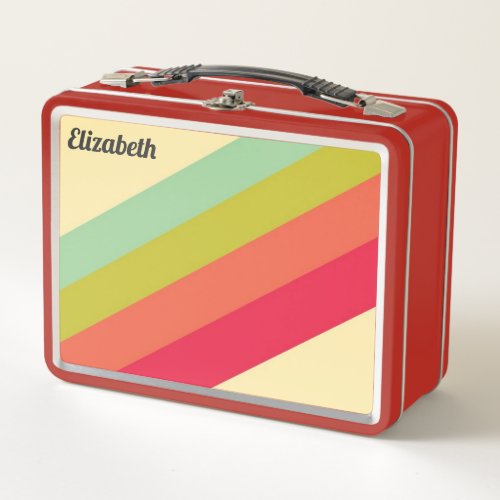 Retro Pastel Colors Rainbow Personalized Name Metal Lunch Box