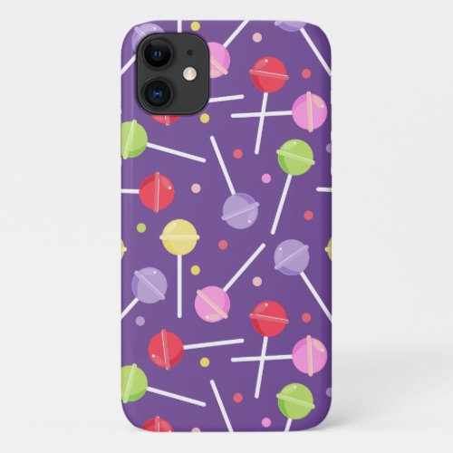 Retro Pastel Coloured Candy Lollipops Purple iPhone 11 Case