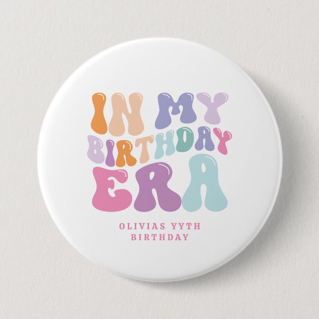 Retro pastel colourful modern birthday era  button (Front)