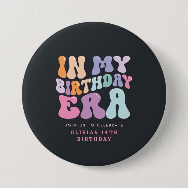 Retro pastel colourful modern birthday era  button (Front)