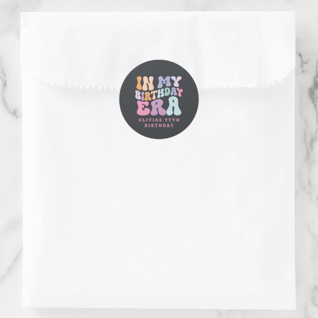 Retro pastel colourful modern birthday era  classic round sticker (Bag)