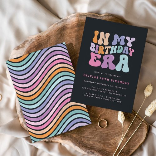 Retro pastel colourful modern birthday era  invitation