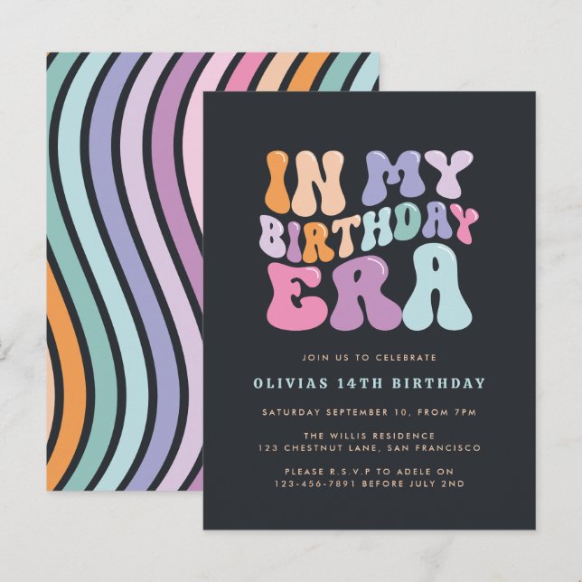 Retro pastel colourful modern birthday era  invitation postcard (Front/Back)