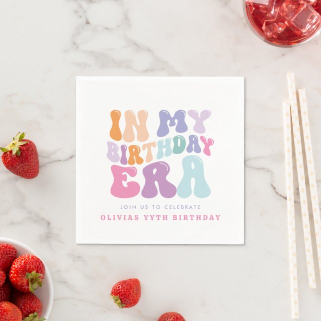 Retro pastel colourful modern birthday era  napkins (Insitu)