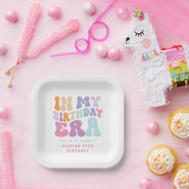 Retro pastel colourful modern birthday era  paper plates (Party)