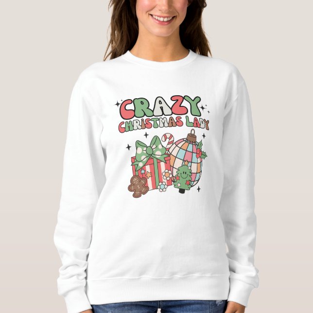 Retro Pastel Crazy Christmas Lady Sweatshirt (Front)