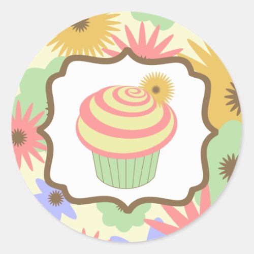 Retro Pastel Cupcake Birthday Sticker