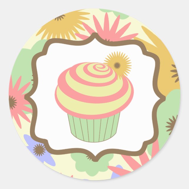 Retro Pastel Cupcake Birthday Sticker (Front)