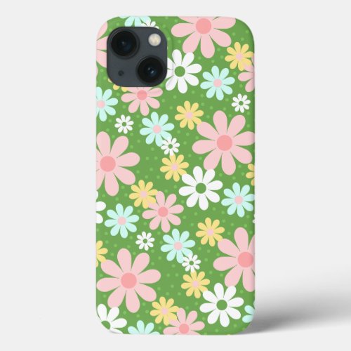 Retro Pastel Daisy Flowers with Polkadots  iPhone 13 Case