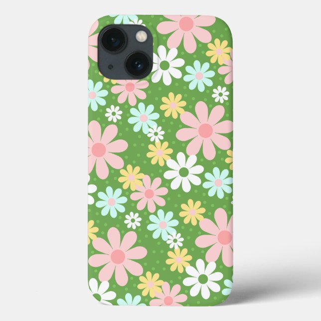 Retro Pastel Daisy Flowers with Polkadots  Case-Mate iPhone Case (Back)