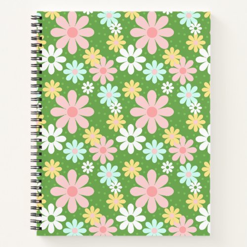 Retro Pastel Daisy Flowers with Polkadots Notebook