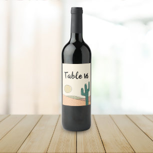 Retro Pastel Desert Cactus Wedding Table Number Wine Label