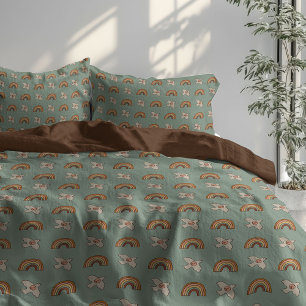 Retro Pastel Duvet 70s Groovy Earthy Pastel Green Cover