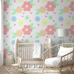 Retro Pastel Floral Colorful Peel and Stick Wall 