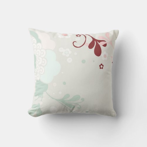 Retro Pastel Floral Design_Green and brown Throw Pillow