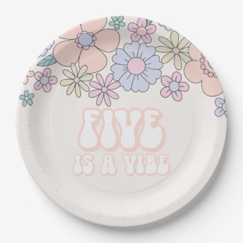 Retro pastel Floral Five is a Vibe birthday Paper Plates