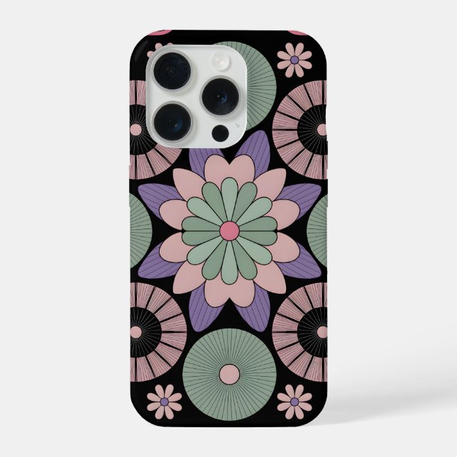 Retro Pastel Floral Mandala Symmetry iPhone Case (Back)