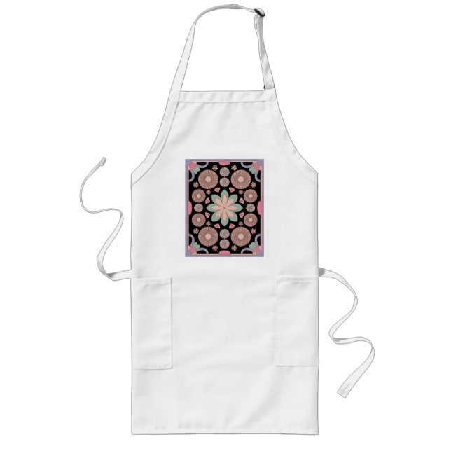 Retro Pastel Floral Mandala Symmetry Long Apron (Front)