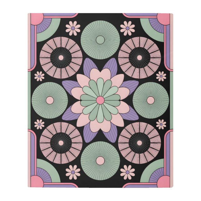 Retro Pastel Floral Mandala Symmetry Metal Print (Front)