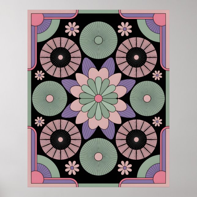 Retro Pastel Floral Mandala Symmetry Poster (Front)