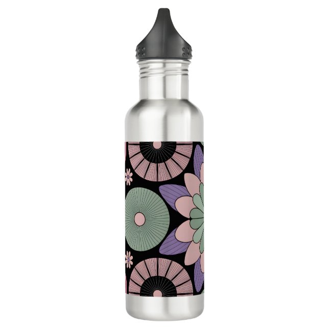 Retro Pastel Floral Mandala Symmetry Stainless Steel Water Bottle (Left)