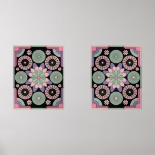 Retro Pastel Floral Mandala Symmetry Wall Art Sets