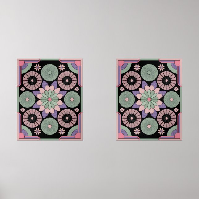 Retro Pastel Floral Mandala Symmetry Wall Art Sets (Front)
