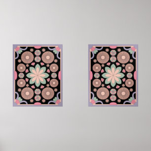 Retro Pastel Floral Mandala Symmetry Wall Art Sets