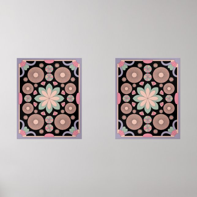 Retro Pastel Floral Mandala Symmetry Wall Art Sets (Front)