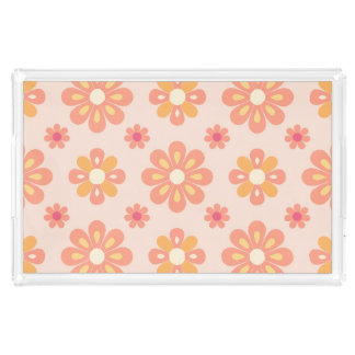 Retro Pastel Floral Mosaic Ceramic Tile Acrylic Tray